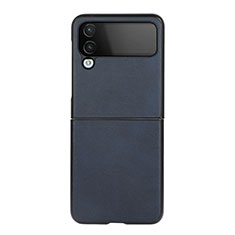 Luxury Leather Matte Finish and Plastic Back Cover Case C07 for Samsung Galaxy Z Flip4 5G Blue