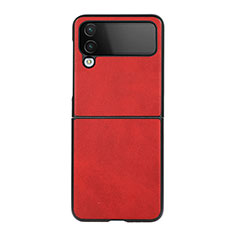 Luxury Leather Matte Finish and Plastic Back Cover Case C07 for Samsung Galaxy Z Flip4 5G Red
