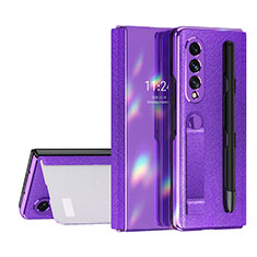 Luxury Leather Matte Finish and Plastic Back Cover Case C07 for Samsung Galaxy Z Fold3 5G Purple