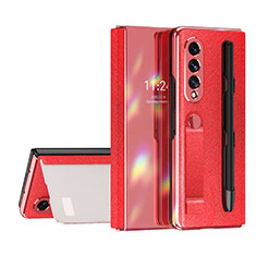 Luxury Leather Matte Finish and Plastic Back Cover Case C07 for Samsung Galaxy Z Fold3 5G Red