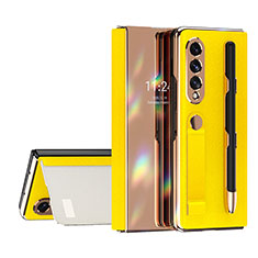 Luxury Leather Matte Finish and Plastic Back Cover Case C07 for Samsung Galaxy Z Fold4 5G Yellow