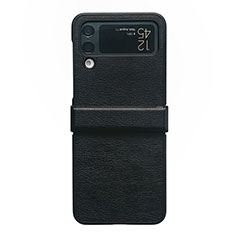 Luxury Leather Matte Finish and Plastic Back Cover Case C08 for Samsung Galaxy Z Flip4 5G Black