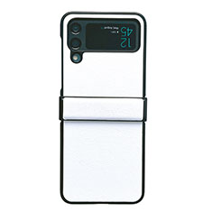 Luxury Leather Matte Finish and Plastic Back Cover Case C08 for Samsung Galaxy Z Flip4 5G White