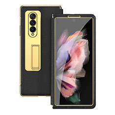 Luxury Leather Matte Finish and Plastic Back Cover Case C08 for Samsung Galaxy Z Fold3 5G Black