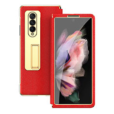 Luxury Leather Matte Finish and Plastic Back Cover Case C08 for Samsung Galaxy Z Fold3 5G Red