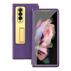 Luxury Leather Matte Finish and Plastic Back Cover Case C08 for Samsung Galaxy Z Fold4 5G Purple