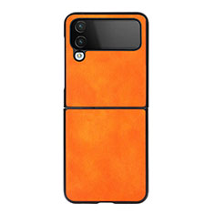 Luxury Leather Matte Finish and Plastic Back Cover Case C09 for Samsung Galaxy Z Flip4 5G Orange