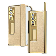 Luxury Leather Matte Finish and Plastic Back Cover Case C09 for Samsung Galaxy Z Fold4 5G Gold
