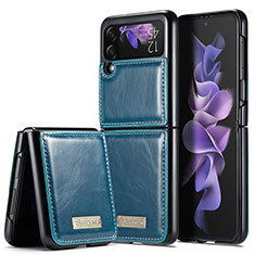 Luxury Leather Matte Finish and Plastic Back Cover Case CS1 for Samsung Galaxy Z Flip3 5G Blue