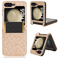 Luxury Leather Matte Finish and Plastic Back Cover Case CX1 for Samsung Galaxy Z Flip5 5G Gold