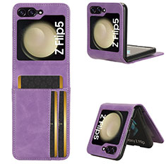 Luxury Leather Matte Finish and Plastic Back Cover Case CX2 for Samsung Galaxy Z Flip5 5G Purple