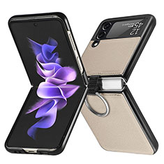 Luxury Leather Matte Finish and Plastic Back Cover Case for Samsung Galaxy Z Flip3 5G Gold