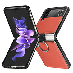 Luxury Leather Matte Finish and Plastic Back Cover Case for Samsung Galaxy Z Flip3 5G Orange