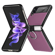 Luxury Leather Matte Finish and Plastic Back Cover Case for Samsung Galaxy Z Flip3 5G Purple
