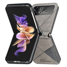 Luxury Leather Matte Finish and Plastic Back Cover Case for Samsung Galaxy Z Flip4 5G Gray