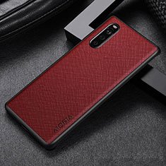 Luxury Leather Matte Finish and Plastic Back Cover Case for Sony Xperia 10 III SO-52B Red