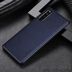 Luxury Leather Matte Finish and Plastic Back Cover Case for Sony Xperia 10 III SOG04 Blue