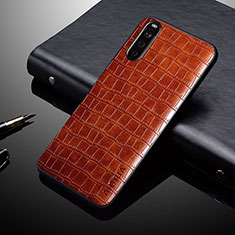 Luxury Leather Matte Finish and Plastic Back Cover Case for Sony Xperia 10 IV Light Brown