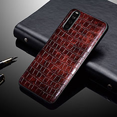 Luxury Leather Matte Finish and Plastic Back Cover Case for Sony Xperia 10 IV SOG07 Brown