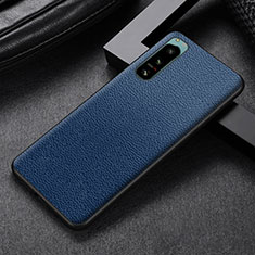 Luxury Leather Matte Finish and Plastic Back Cover Case for Sony Xperia 5 II Blue