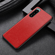 Luxury Leather Matte Finish and Plastic Back Cover Case for Sony Xperia 5 III Red