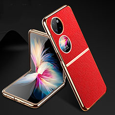 Luxury Leather Matte Finish and Plastic Back Cover Case GS1 for Huawei P50 Pocket Red