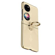Luxury Leather Matte Finish and Plastic Back Cover Case GS4 for Huawei P50 Pocket Gold