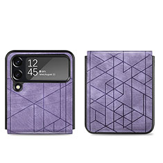 Luxury Leather Matte Finish and Plastic Back Cover Case H01 for Samsung Galaxy Z Flip4 5G Purple