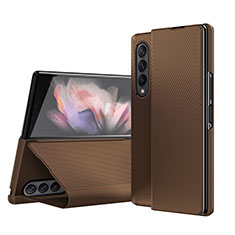Luxury Leather Matte Finish and Plastic Back Cover Case H01 for Samsung Galaxy Z Fold3 5G Brown