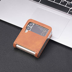 Luxury Leather Matte Finish and Plastic Back Cover Case H02 for Samsung Galaxy Z Flip3 5G Brown