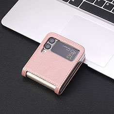 Luxury Leather Matte Finish and Plastic Back Cover Case H02 for Samsung Galaxy Z Flip3 5G Rose Gold