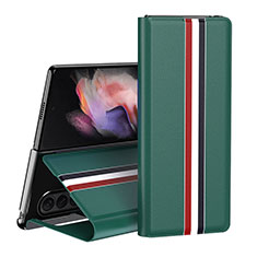 Luxury Leather Matte Finish and Plastic Back Cover Case H02 for Samsung Galaxy Z Fold3 5G Green