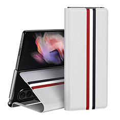 Luxury Leather Matte Finish and Plastic Back Cover Case H02 for Samsung Galaxy Z Fold4 5G White