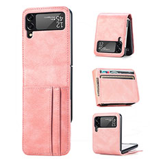 Luxury Leather Matte Finish and Plastic Back Cover Case H03 for Samsung Galaxy Z Flip3 5G Rose Gold