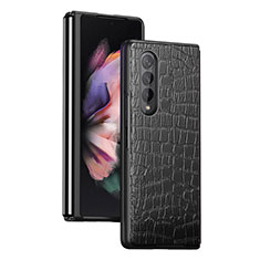 Luxury Leather Matte Finish and Plastic Back Cover Case H03 for Samsung Galaxy Z Fold4 5G Black