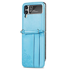 Luxury Leather Matte Finish and Plastic Back Cover Case H04 for Samsung Galaxy Z Flip3 5G Blue