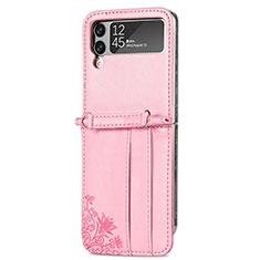 Luxury Leather Matte Finish and Plastic Back Cover Case H04 for Samsung Galaxy Z Flip3 5G Rose Gold