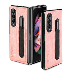 Luxury Leather Matte Finish and Plastic Back Cover Case H04 for Samsung Galaxy Z Fold4 5G Rose Gold