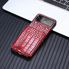 Luxury Leather Matte Finish and Plastic Back Cover Case H05 for Samsung Galaxy Z Flip4 5G Red