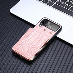 Luxury Leather Matte Finish and Plastic Back Cover Case H05 for Samsung Galaxy Z Flip4 5G Rose Gold