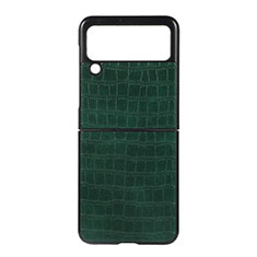 Luxury Leather Matte Finish and Plastic Back Cover Case H06 for Samsung Galaxy Z Flip3 5G Green