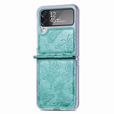 Luxury Leather Matte Finish and Plastic Back Cover Case H07 for Samsung Galaxy Z Flip4 5G Green