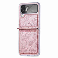 Luxury Leather Matte Finish and Plastic Back Cover Case H07 for Samsung Galaxy Z Flip4 5G Rose Gold