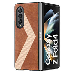 Luxury Leather Matte Finish and Plastic Back Cover Case H07 for Samsung Galaxy Z Fold4 5G Brown
