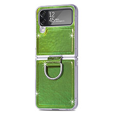 Luxury Leather Matte Finish and Plastic Back Cover Case H08 for Samsung Galaxy Z Flip4 5G Green