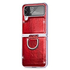 Luxury Leather Matte Finish and Plastic Back Cover Case H08 for Samsung Galaxy Z Flip4 5G Red