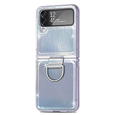 Luxury Leather Matte Finish and Plastic Back Cover Case H08 for Samsung Galaxy Z Flip4 5G Silver