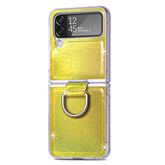 Luxury Leather Matte Finish and Plastic Back Cover Case H08 for Samsung Galaxy Z Flip4 5G Yellow