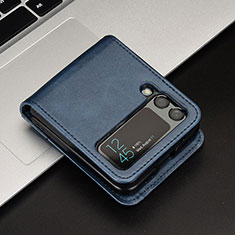 Luxury Leather Matte Finish and Plastic Back Cover Case JD1 for Samsung Galaxy Z Flip3 5G Blue