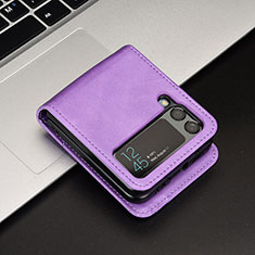Luxury Leather Matte Finish and Plastic Back Cover Case JD1 for Samsung Galaxy Z Flip3 5G Purple